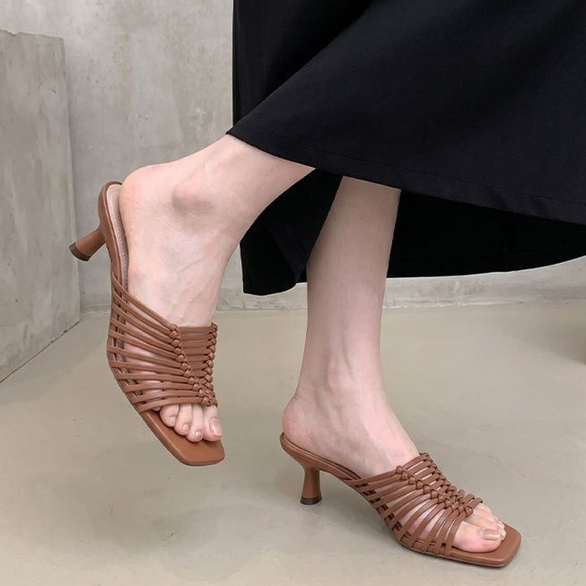 open toe woven stiletto heel mule sandals for summer in 05