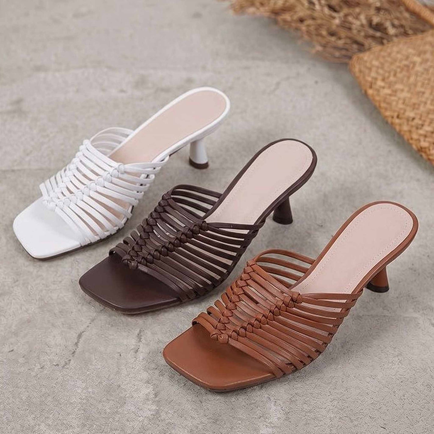 open toe woven stiletto heel mule sandals for summer in 07