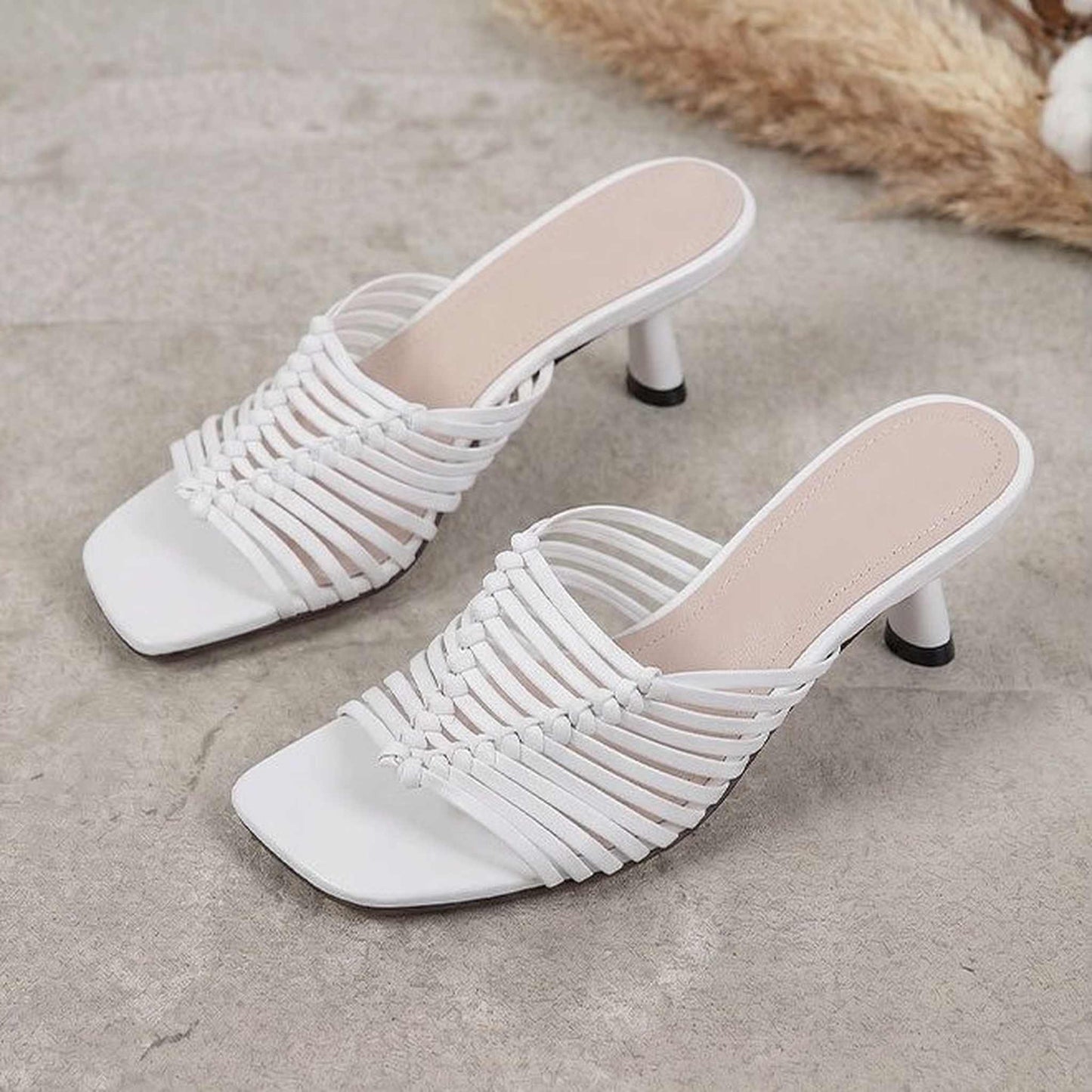 open toe woven stiletto heel mule sandals for summer in 09