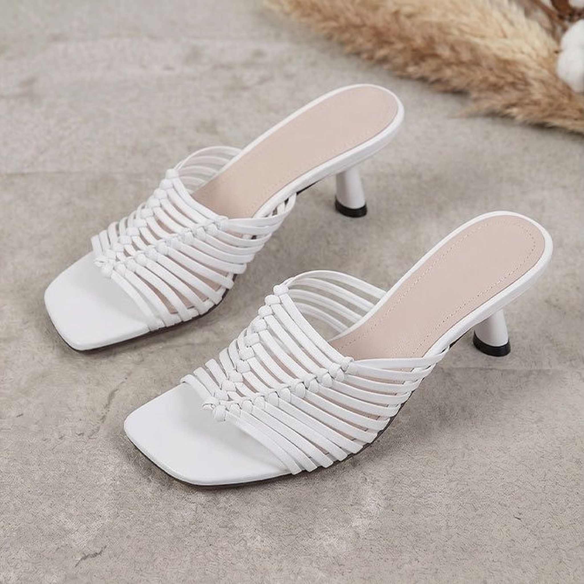 open toe woven stiletto heel mule sandals for summer in 09