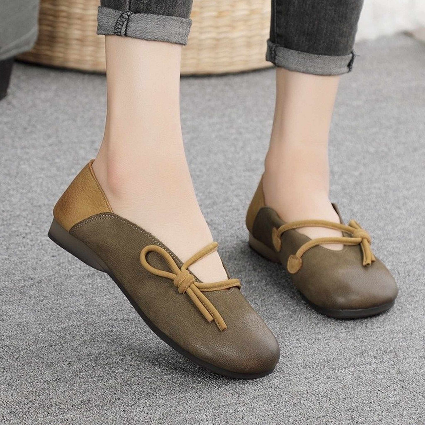 retro art color block soft sole leather slip on loafers 03