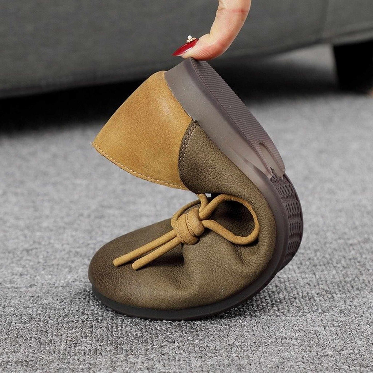 retro art color block soft sole leather slip on loafers 04