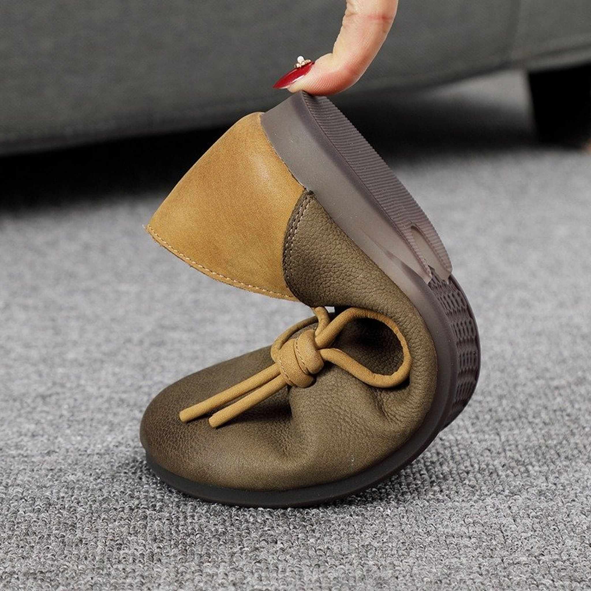 retro art color block soft sole leather slip on loafers 04