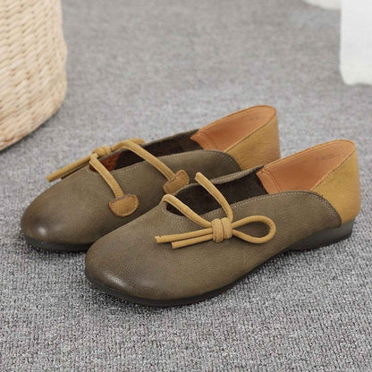 retro art color block soft sole leather slip on loafers 06