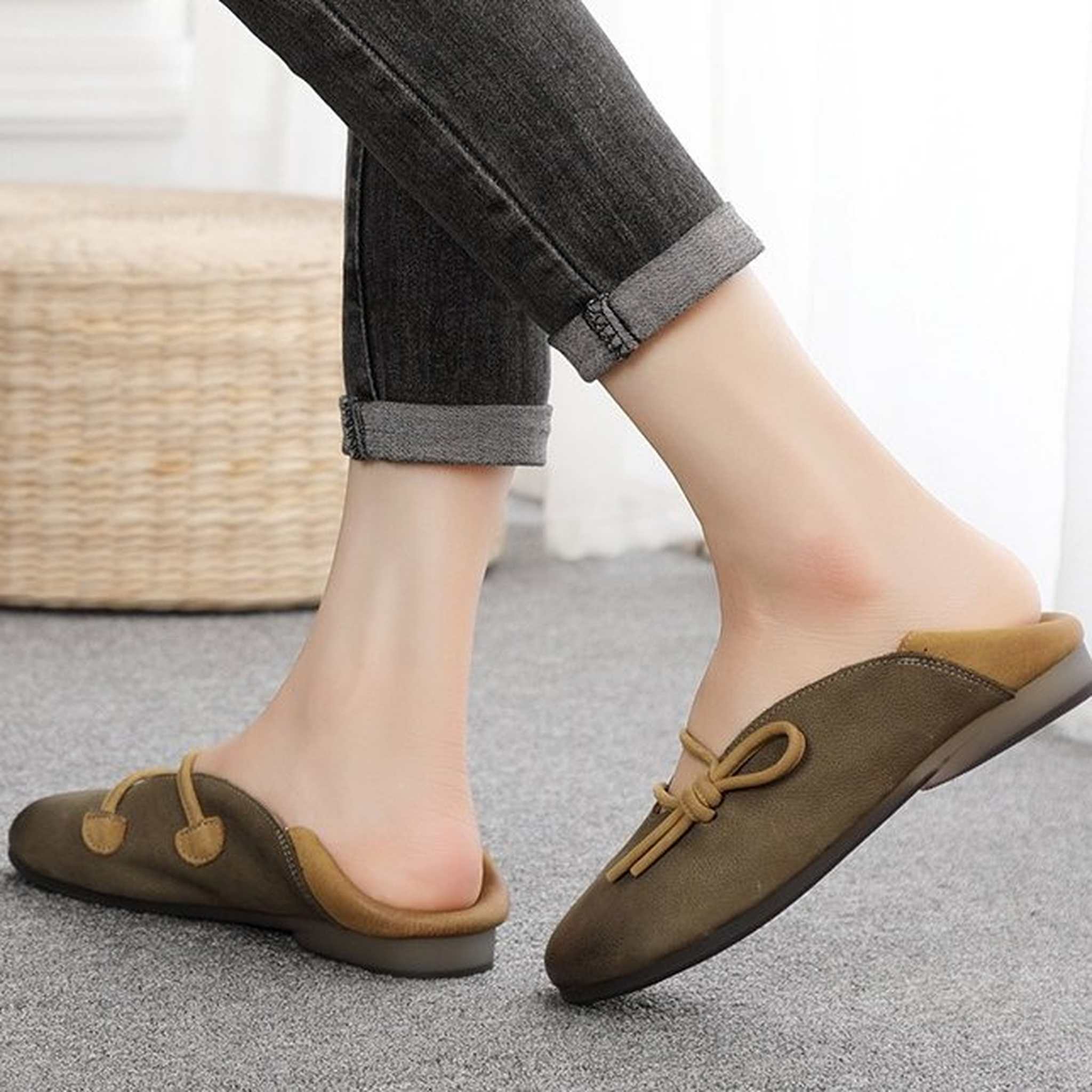 retro art color block soft sole leather slip on loafers 09