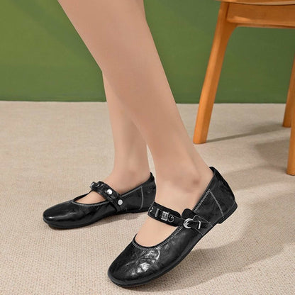 round toe flat sheepskin leather shoes in black red 10