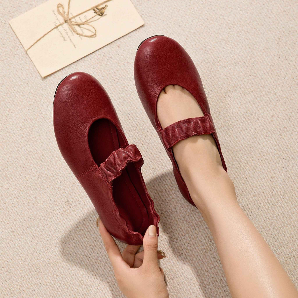 round toe shallow sheepskin mary jane flats for autumn  01