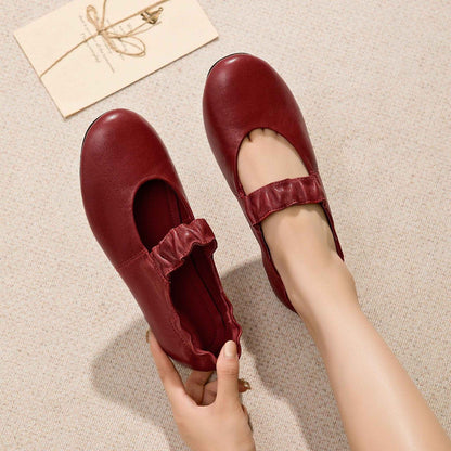 round toe shallow sheepskin mary jane flats for autumn  01