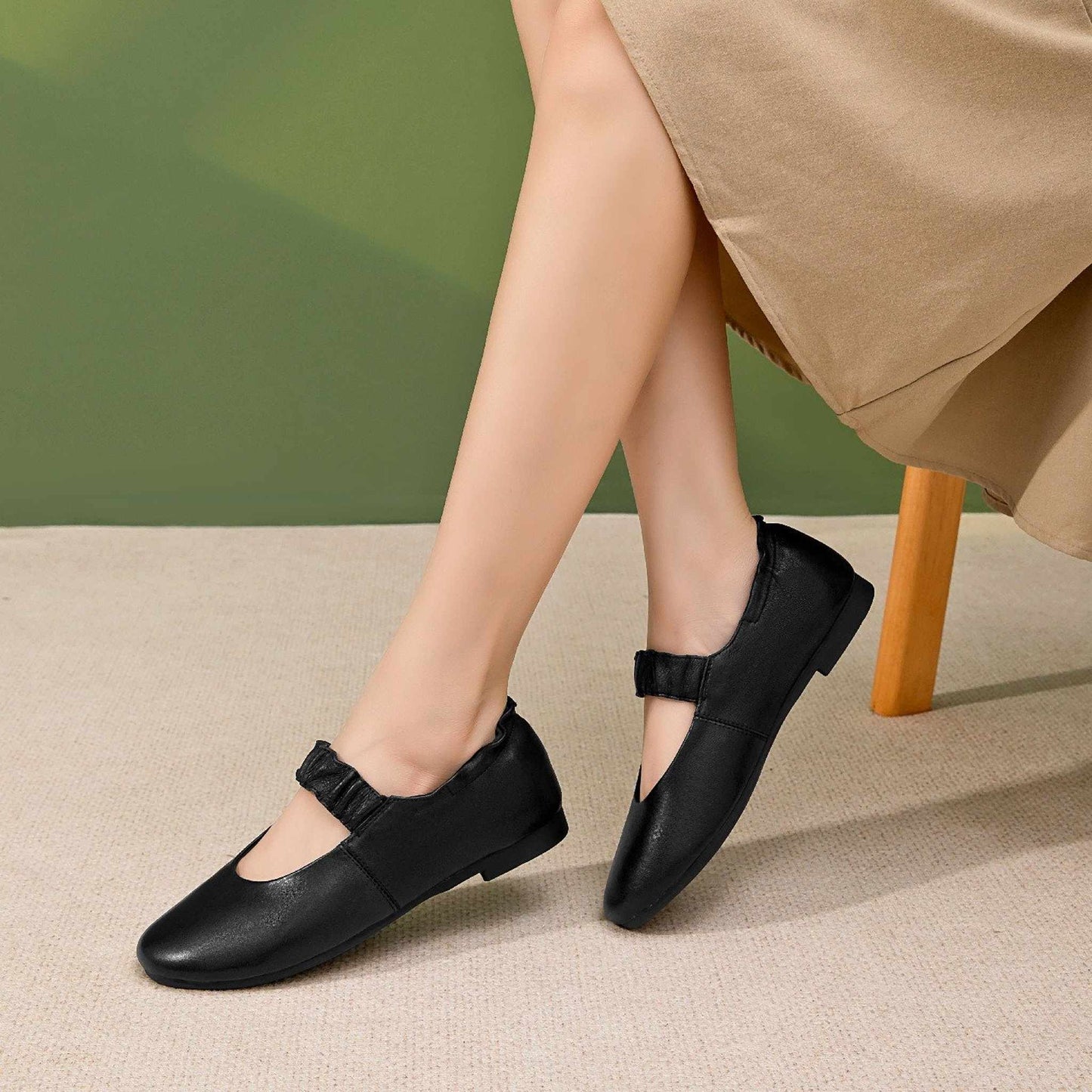 round toe shallow sheepskin mary jane flats for autumn  02