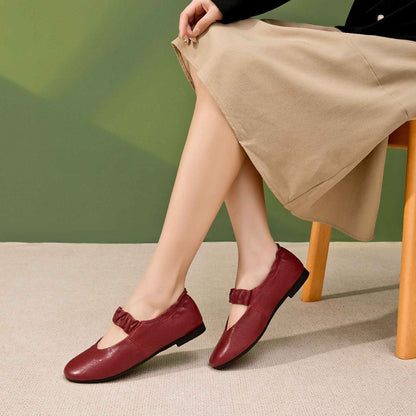 round toe shallow sheepskin mary jane flats for autumn  03