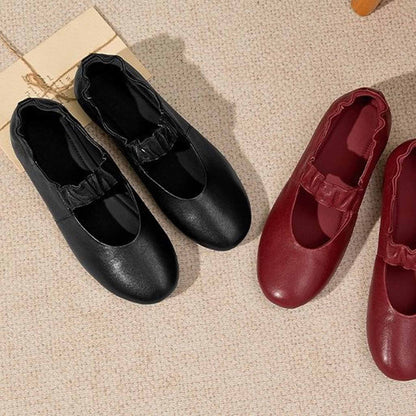 round toe shallow sheepskin mary jane flats for autumn  04