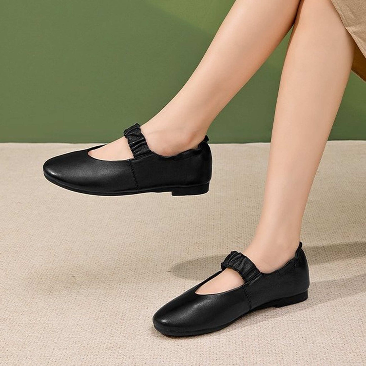 round toe shallow sheepskin mary jane flats for autumn  05