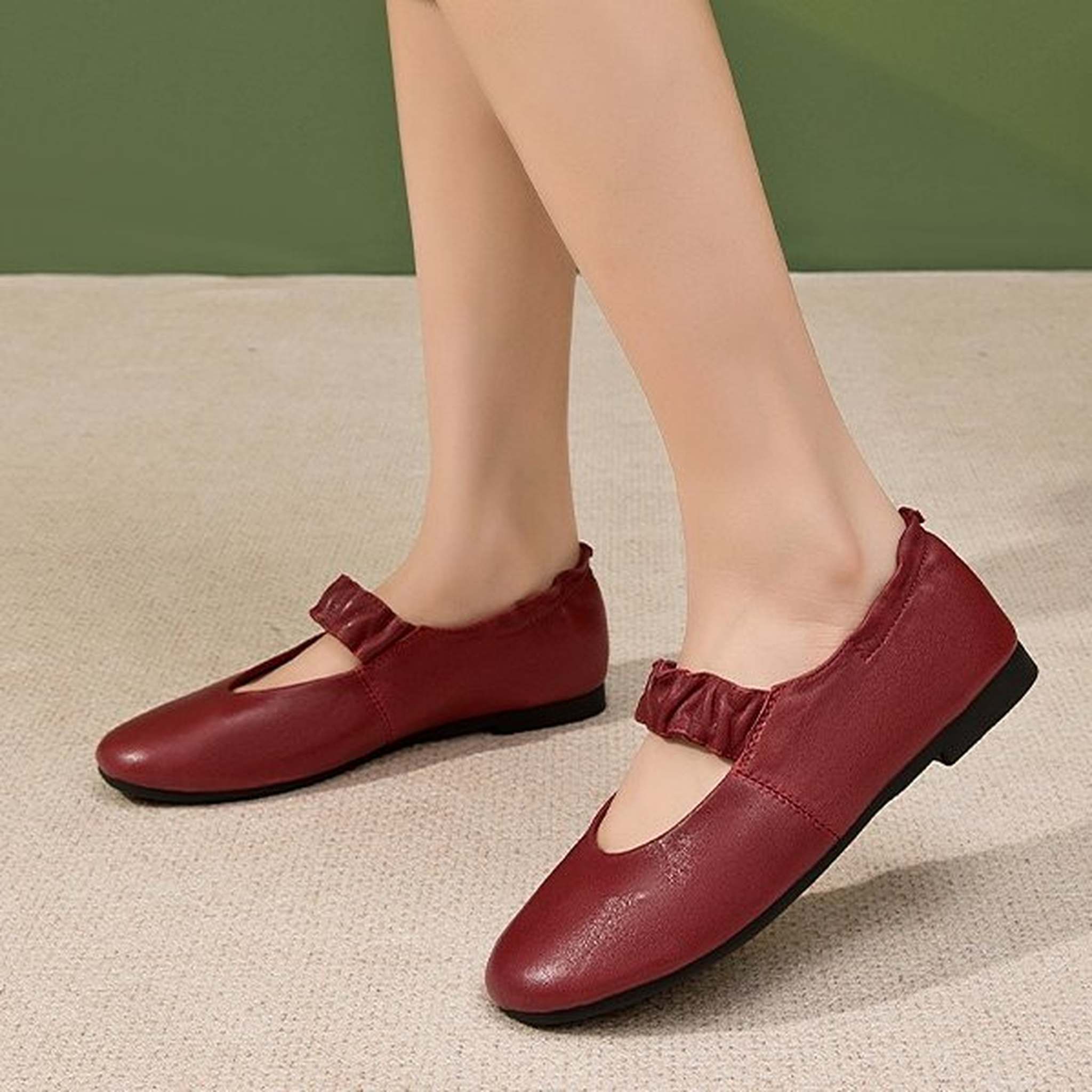 round toe shallow sheepskin mary jane flats for autumn  06