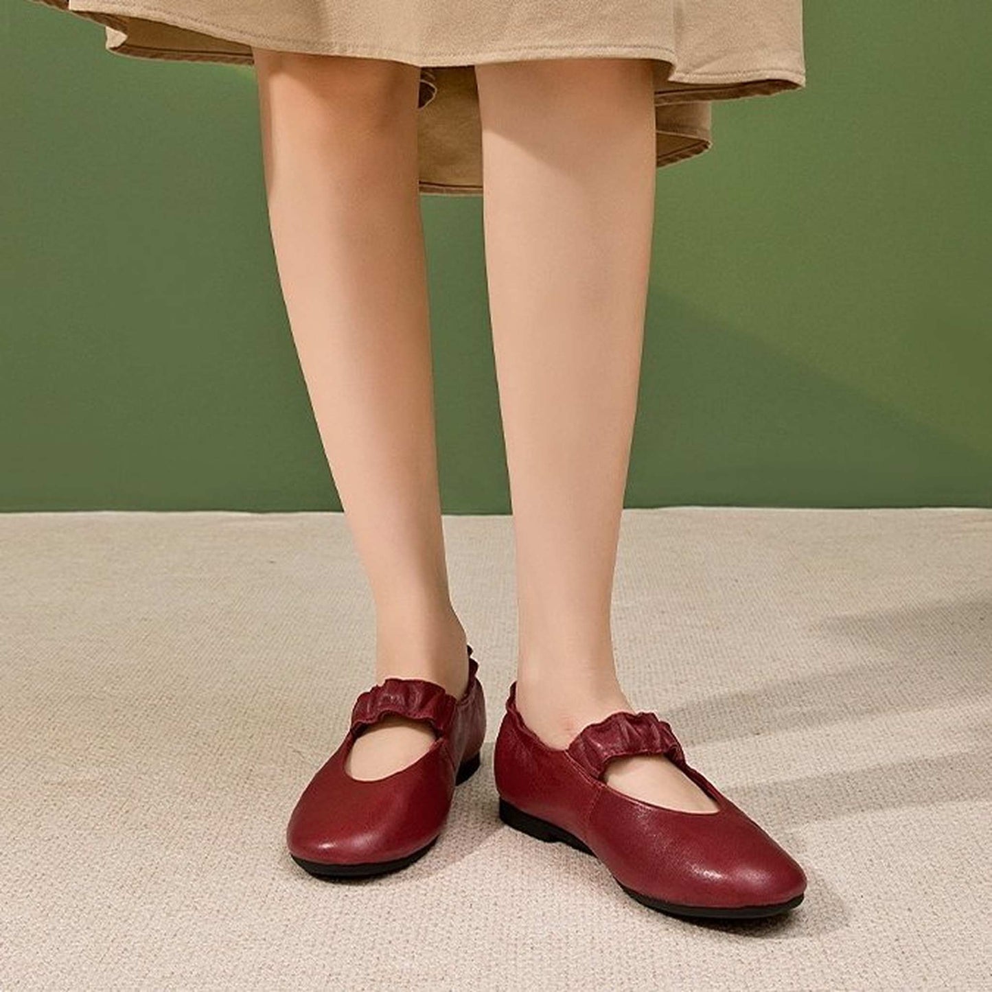 round toe shallow sheepskin mary jane flats for autumn  07