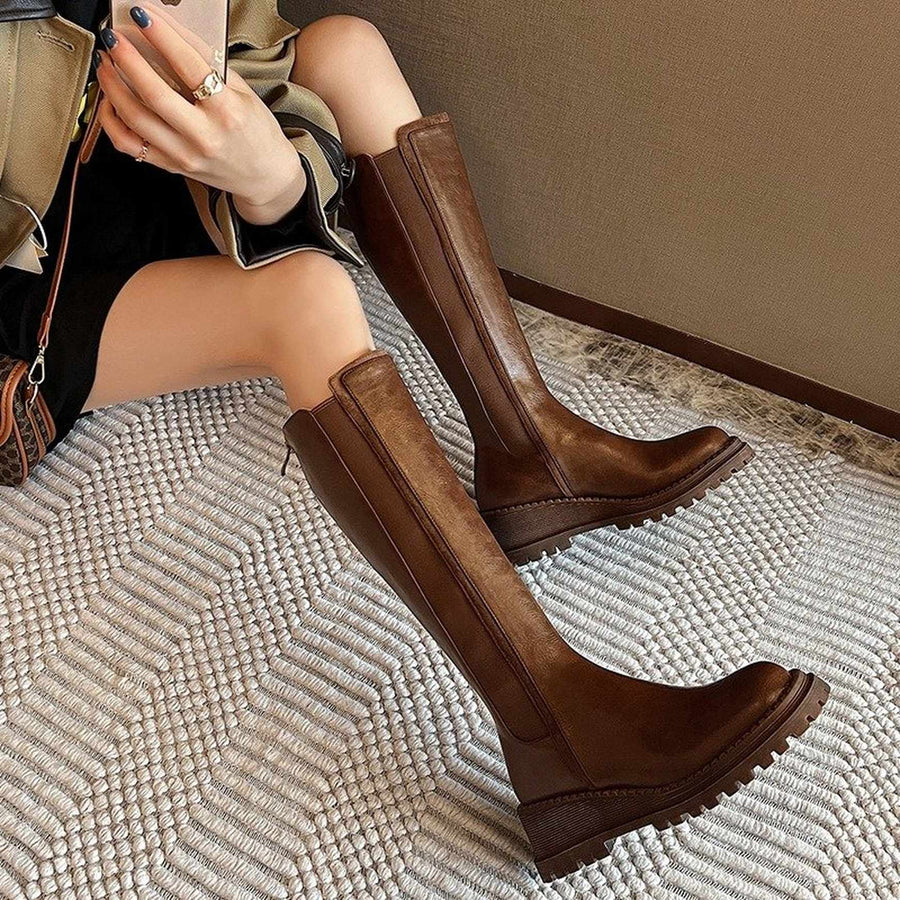 slimming fleece lined leather knee wedge boots for autu 01