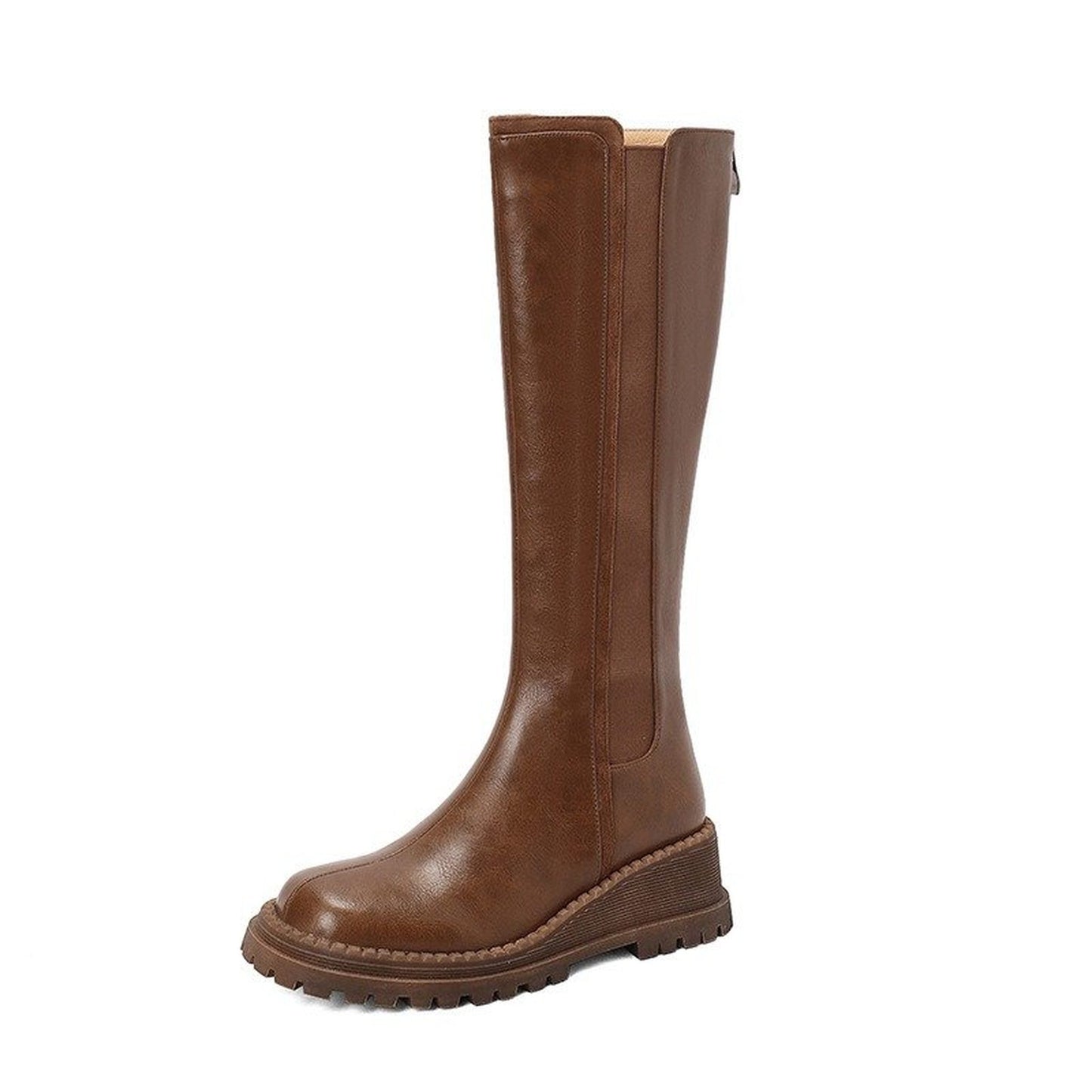 slimming fleece lined leather knee wedge boots for autu 04