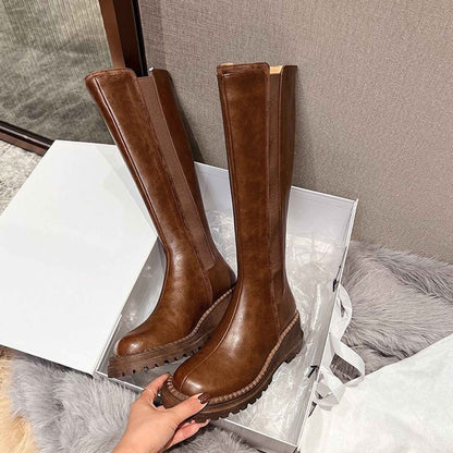 slimming fleece lined leather knee wedge boots for autu 07