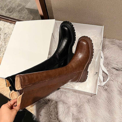 slimming fleece lined leather knee wedge boots for autu 08