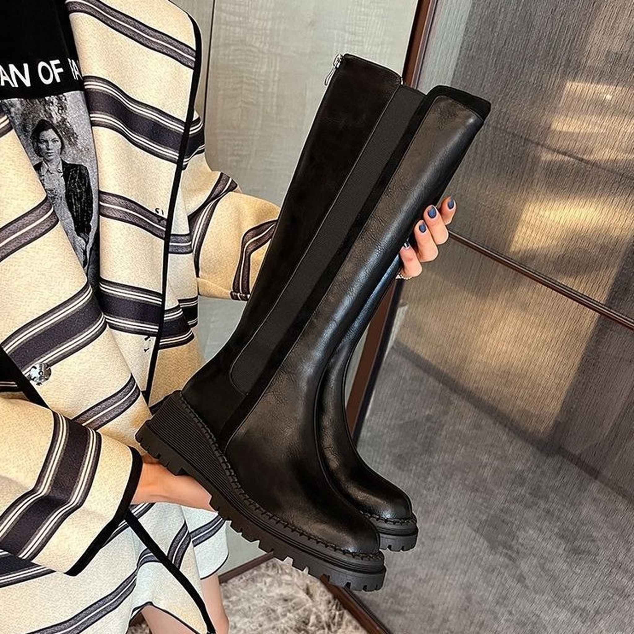slimming fleece lined leather knee wedge boots for autu 10