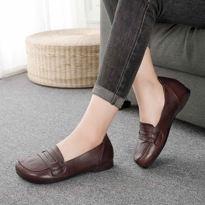 soft cowhide slip on flat loafers for spring in curry 02
