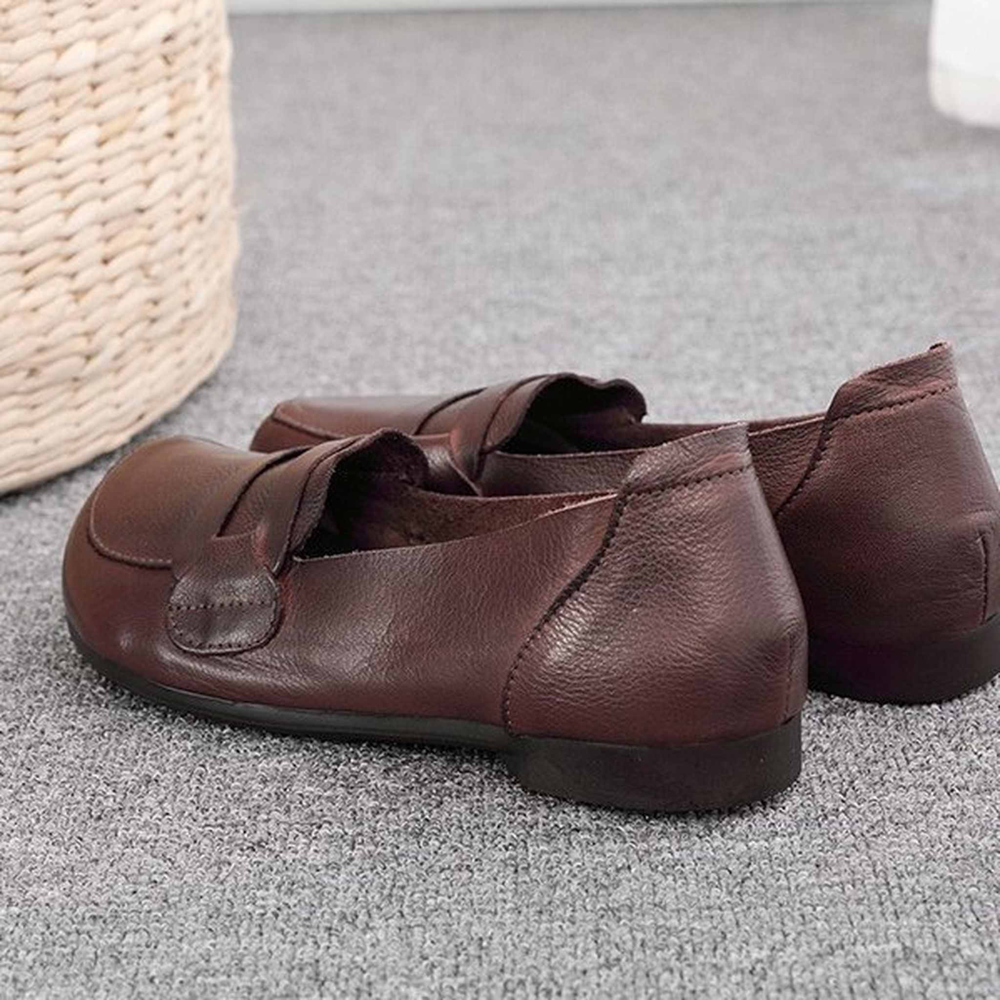 soft cowhide slip on flat loafers for spring in curry 06