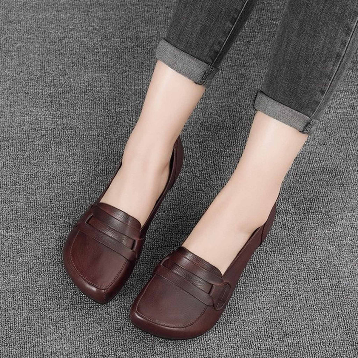 soft cowhide slip on flat loafers for spring in curry 07