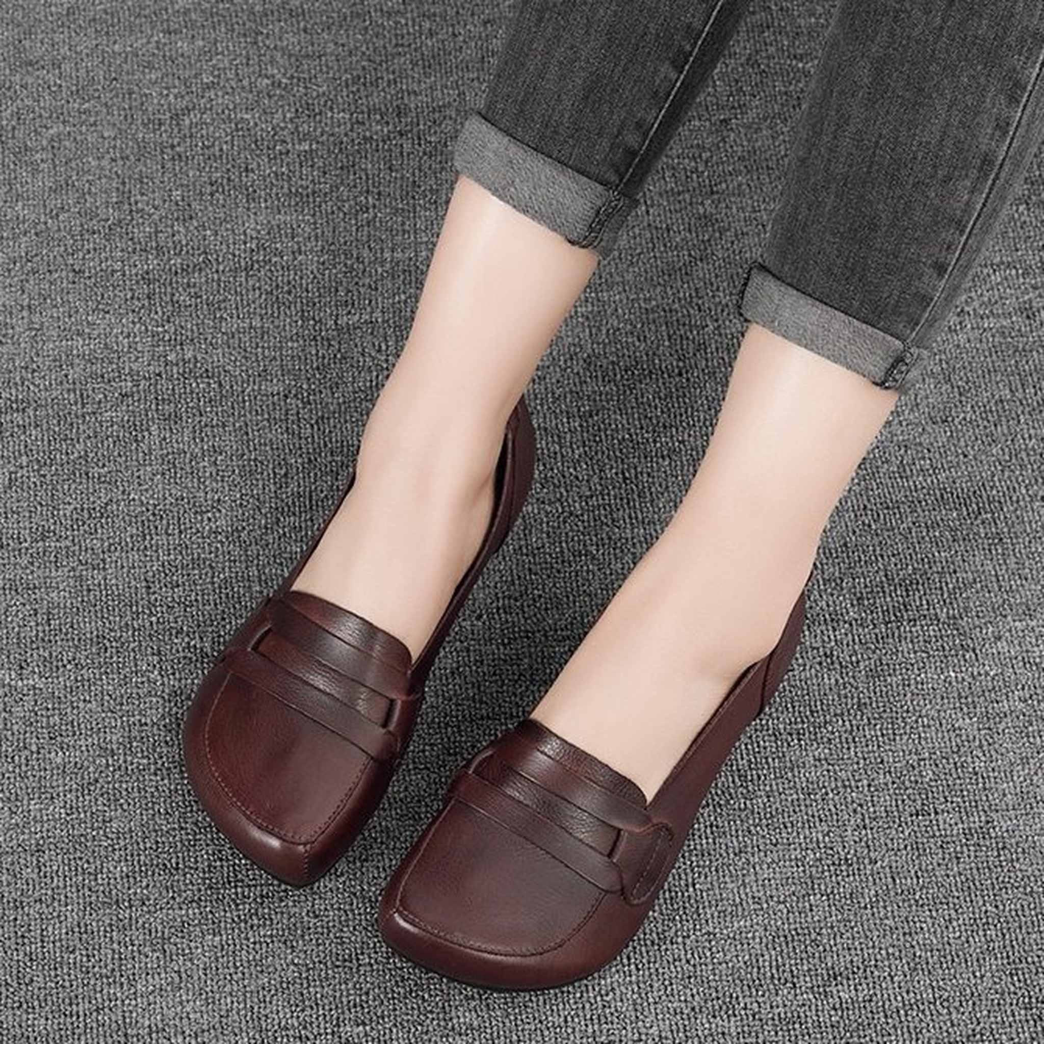 soft cowhide slip on flat loafers for spring in curry 07