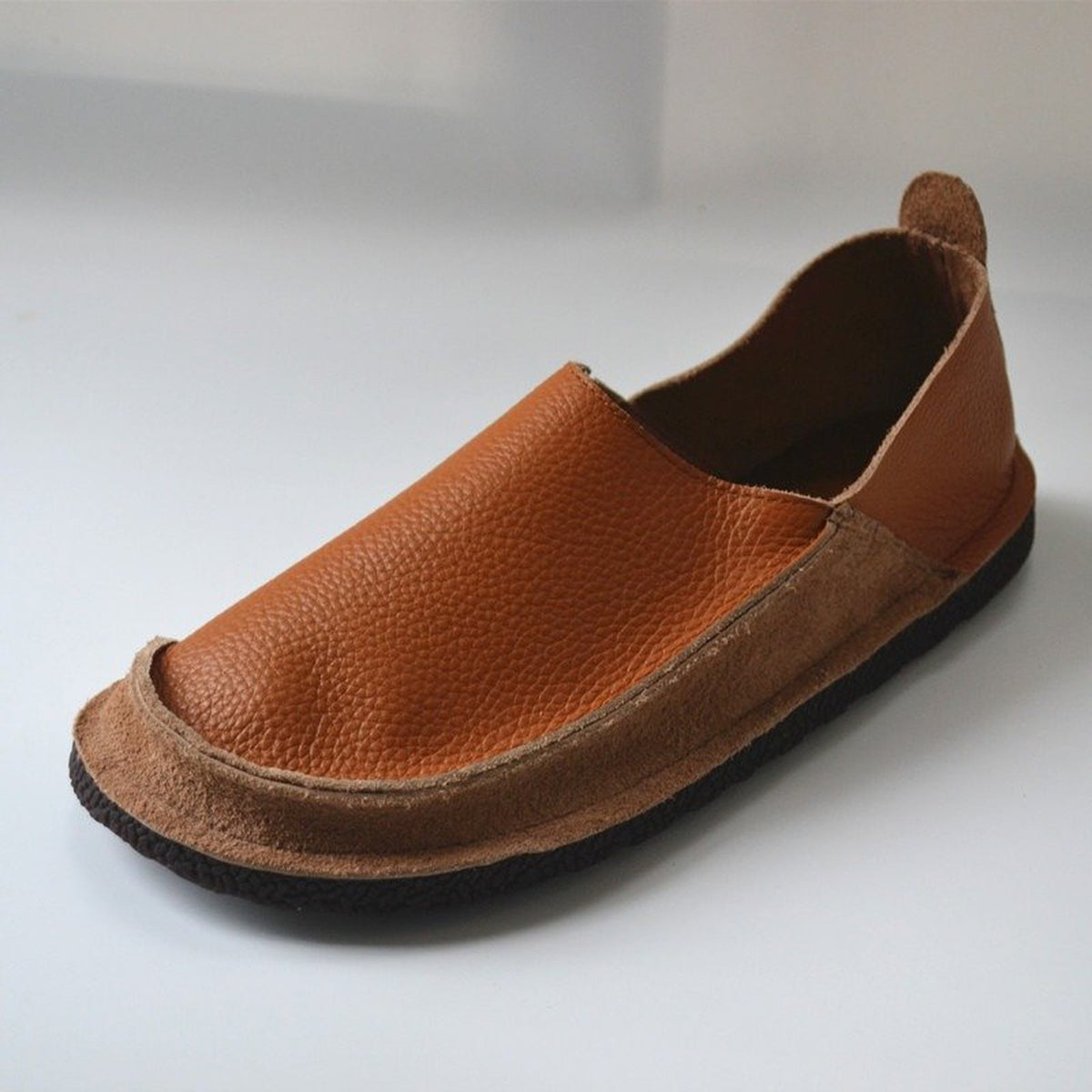 soft flat cowhide round toe deep mouth slip on shoes in 02