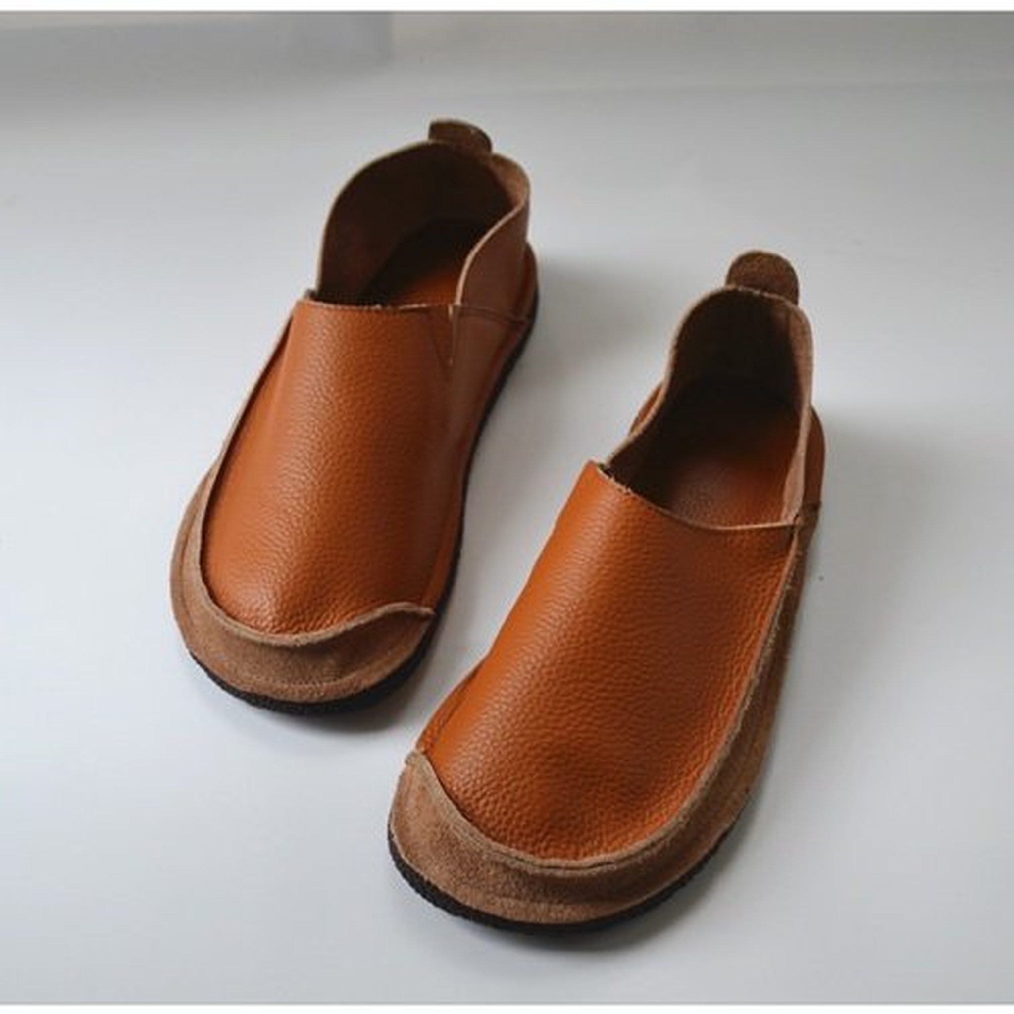 soft flat cowhide round toe deep mouth slip on shoes in 06