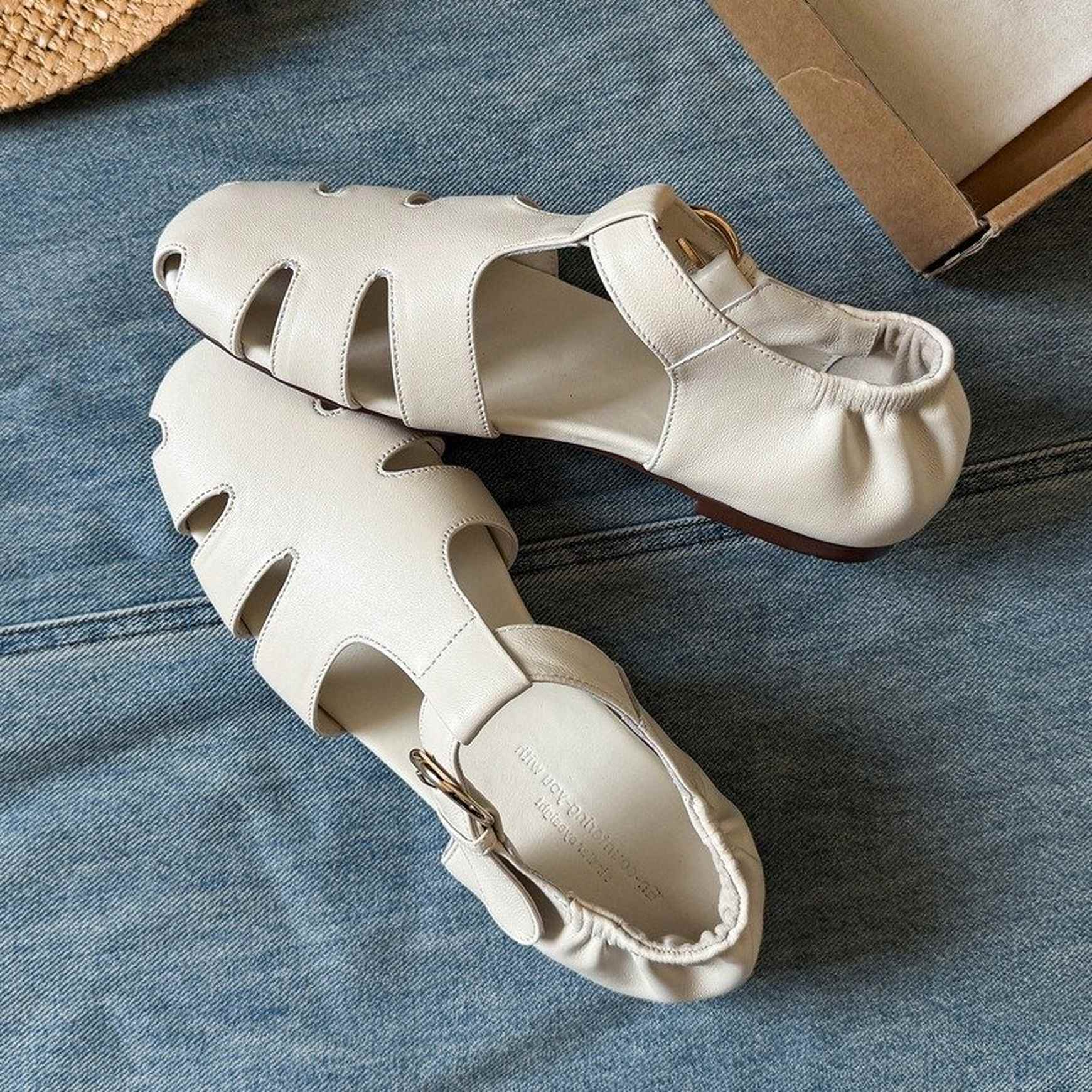 soft sheepskin hollow round toe roman flat sandals for  01