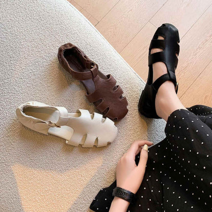 soft sheepskin hollow round toe roman flat sandals for  02