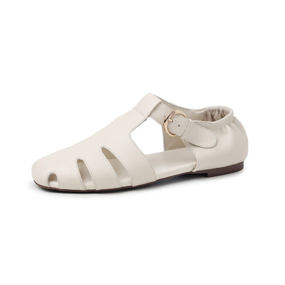 soft sheepskin hollow round toe roman flat sandals for  06