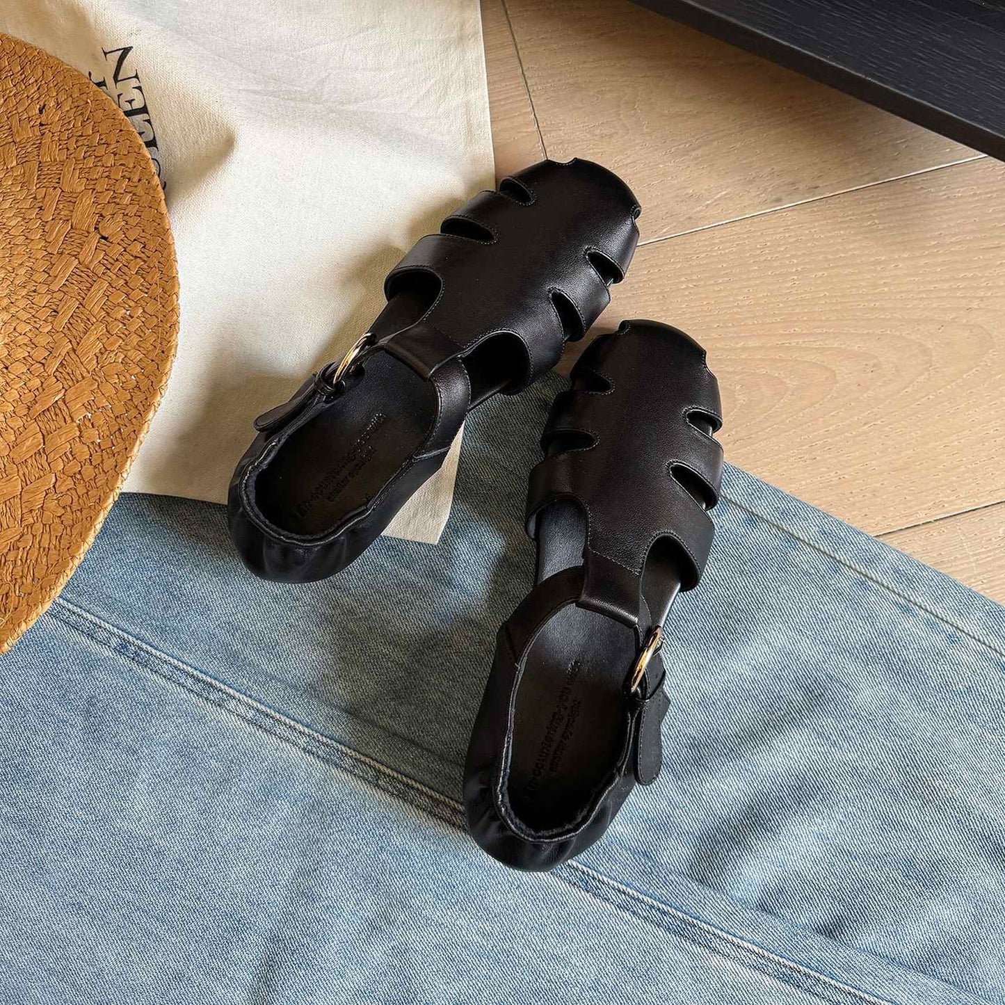 soft sheepskin hollow round toe roman flat sandals for  09