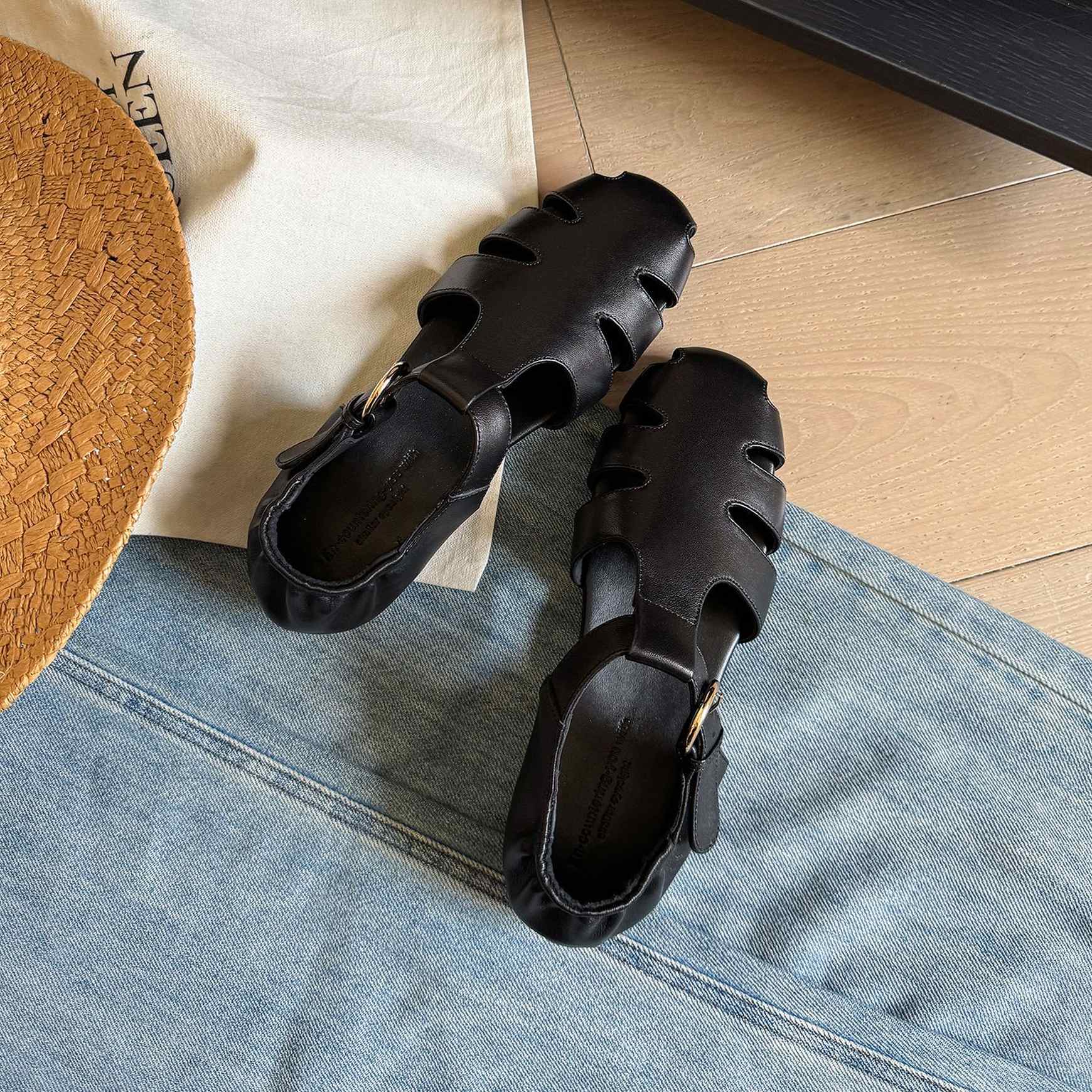 soft sheepskin hollow round toe roman flat sandals for  09