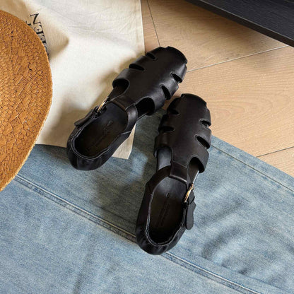 soft sheepskin hollow round toe roman flat sandals for  09
