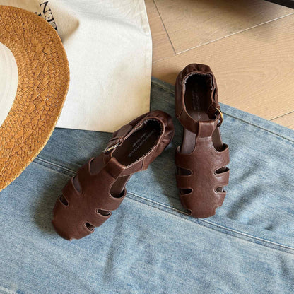 soft sheepskin hollow round toe roman flat sandals for  13