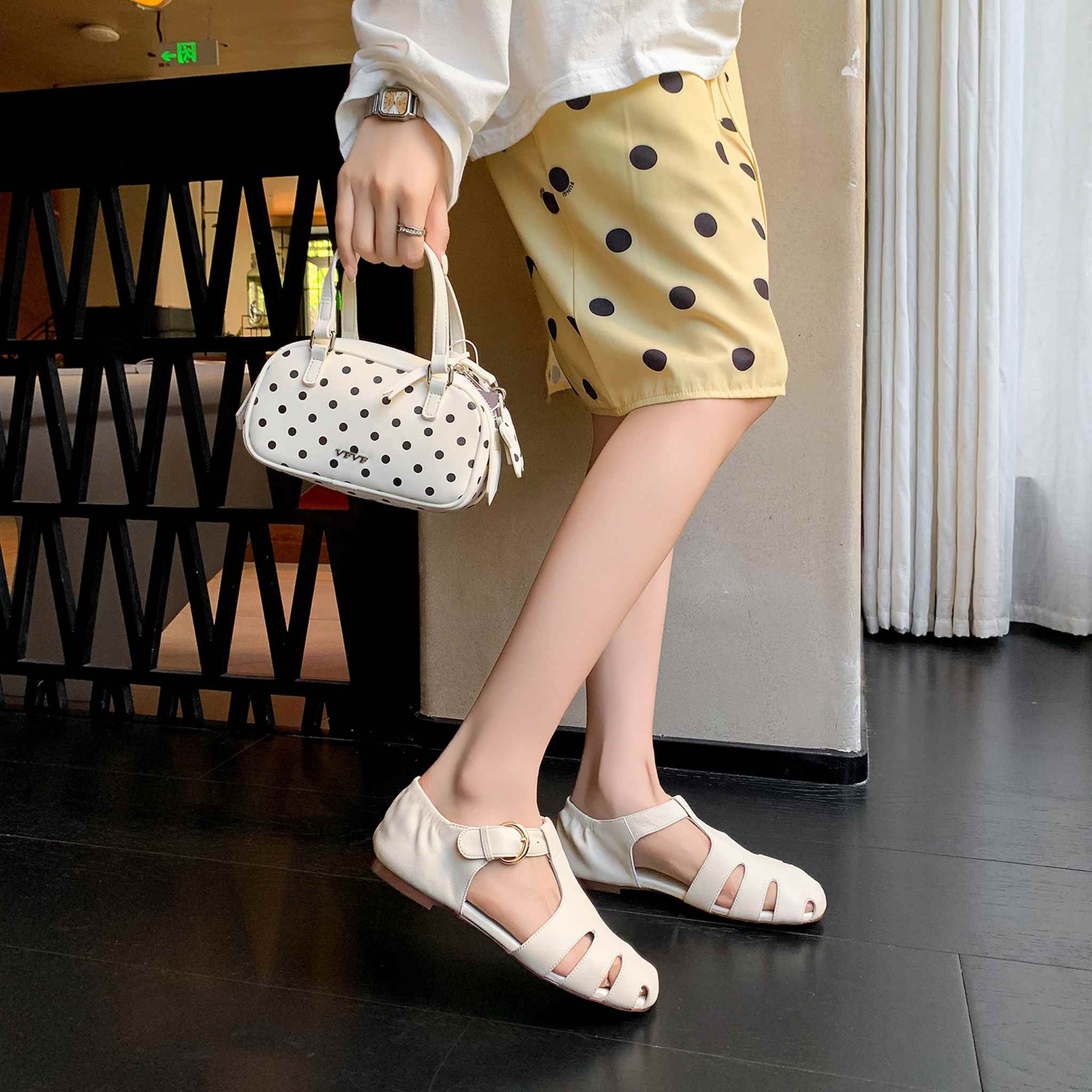 soft sheepskin hollow round toe roman flat sandals for  14