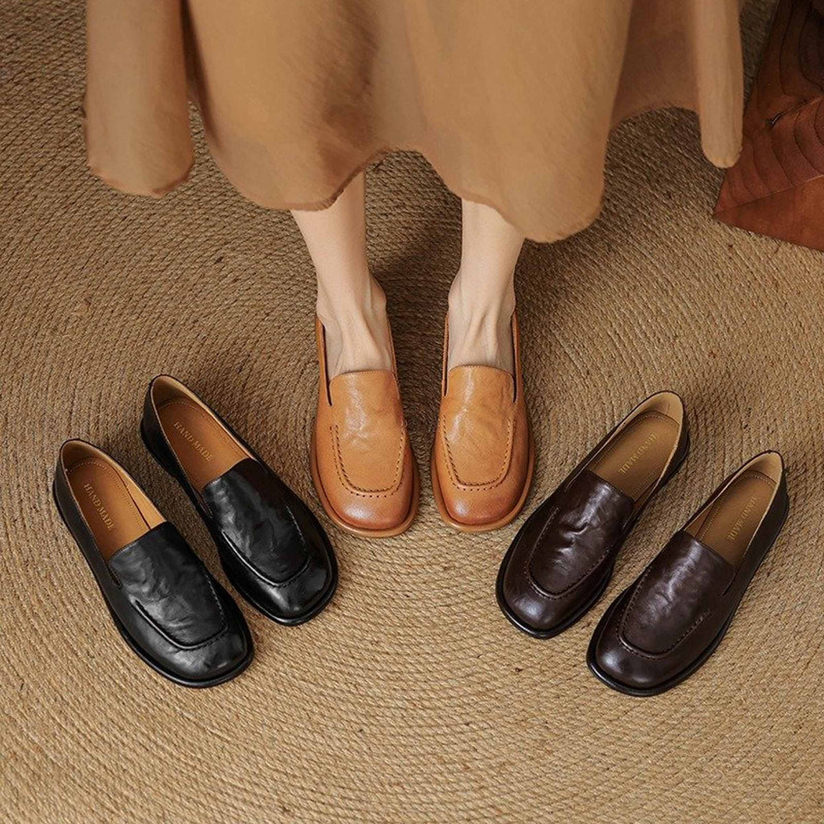 soft sheepskin round toe flat shoes for autumn in black 01
