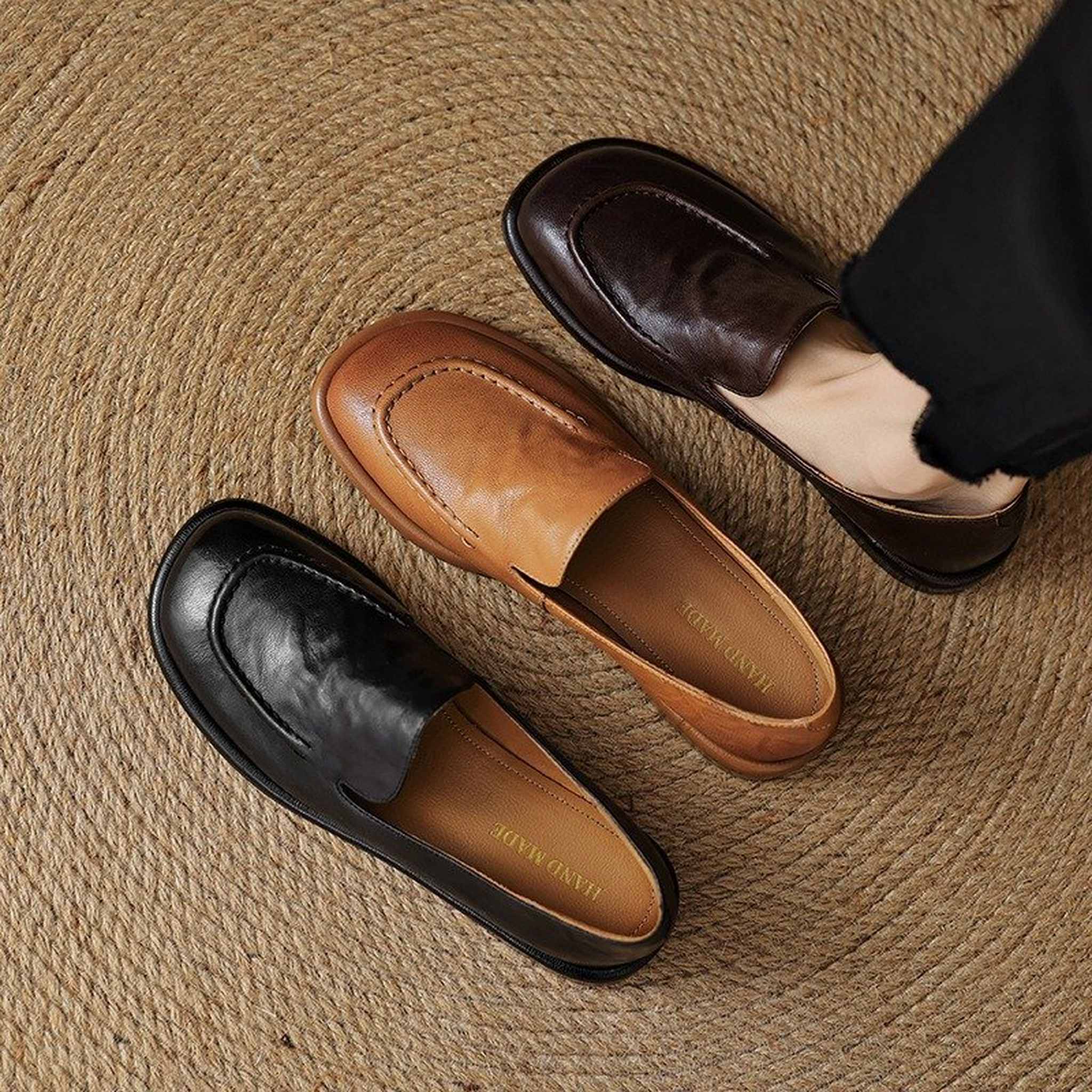 soft sheepskin round toe flat shoes for autumn in black 03