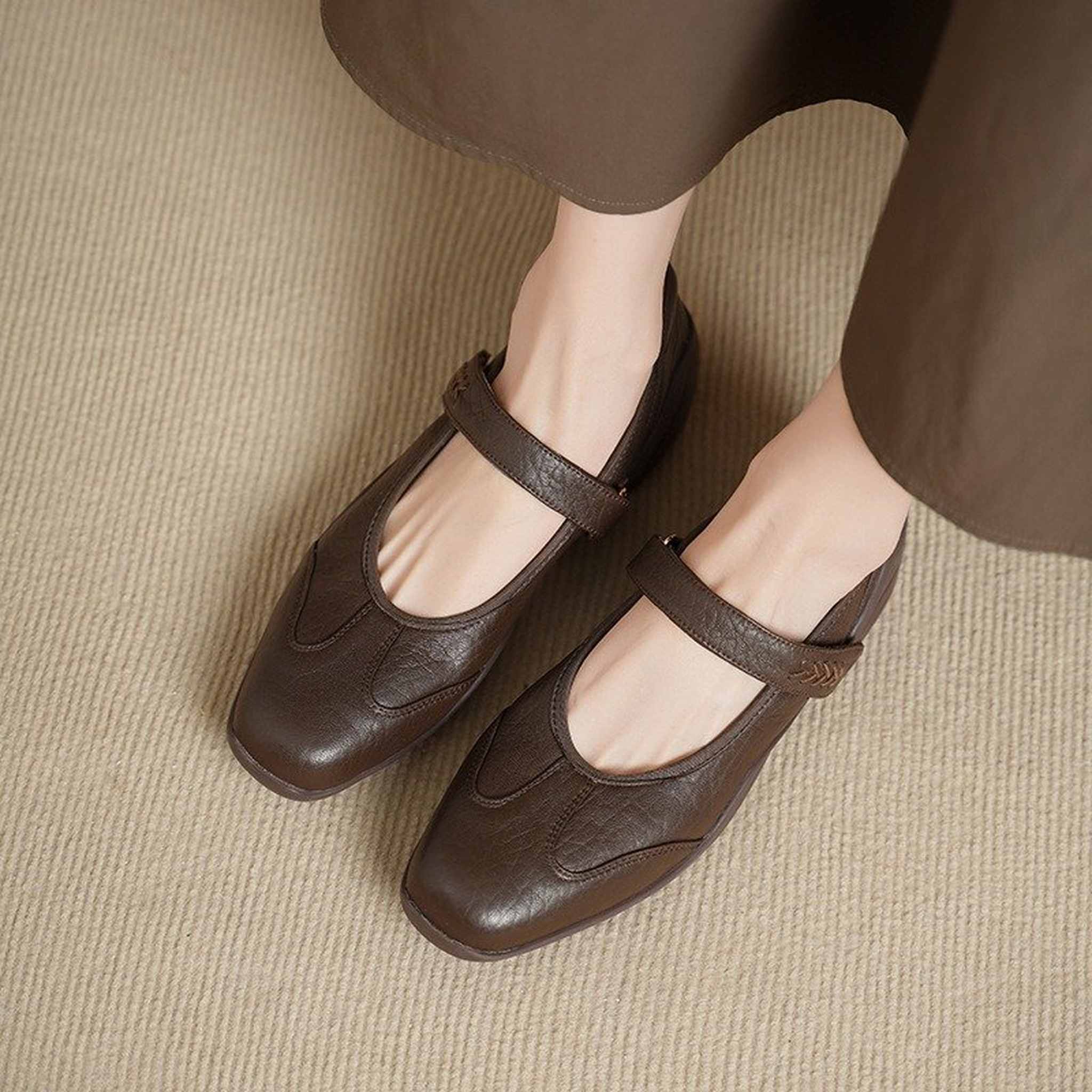 soft sheepskin thick soled round toe mary jane flats fo 02