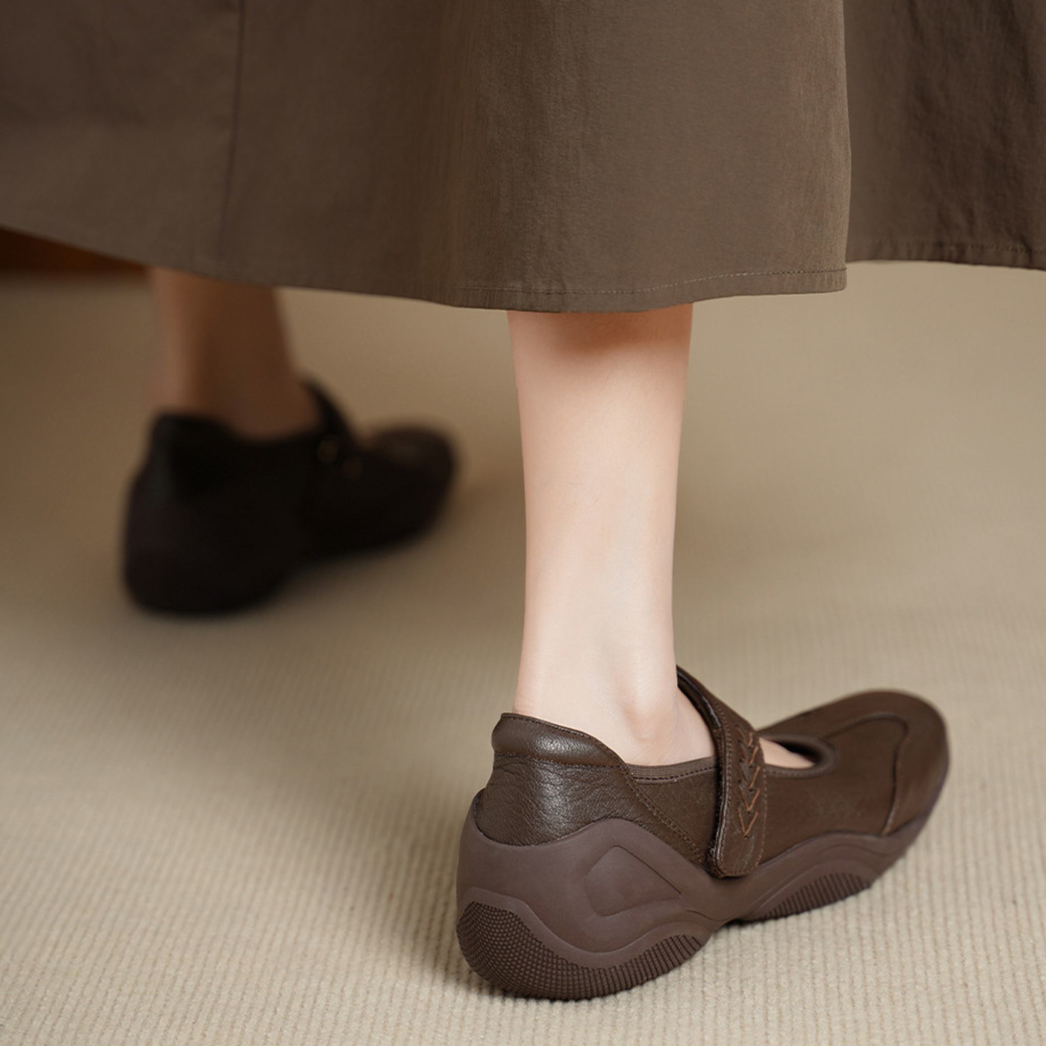 soft sheepskin thick soled round toe mary jane flats fo 06
