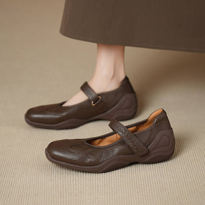soft sheepskin thick soled round toe mary jane flats fo 07