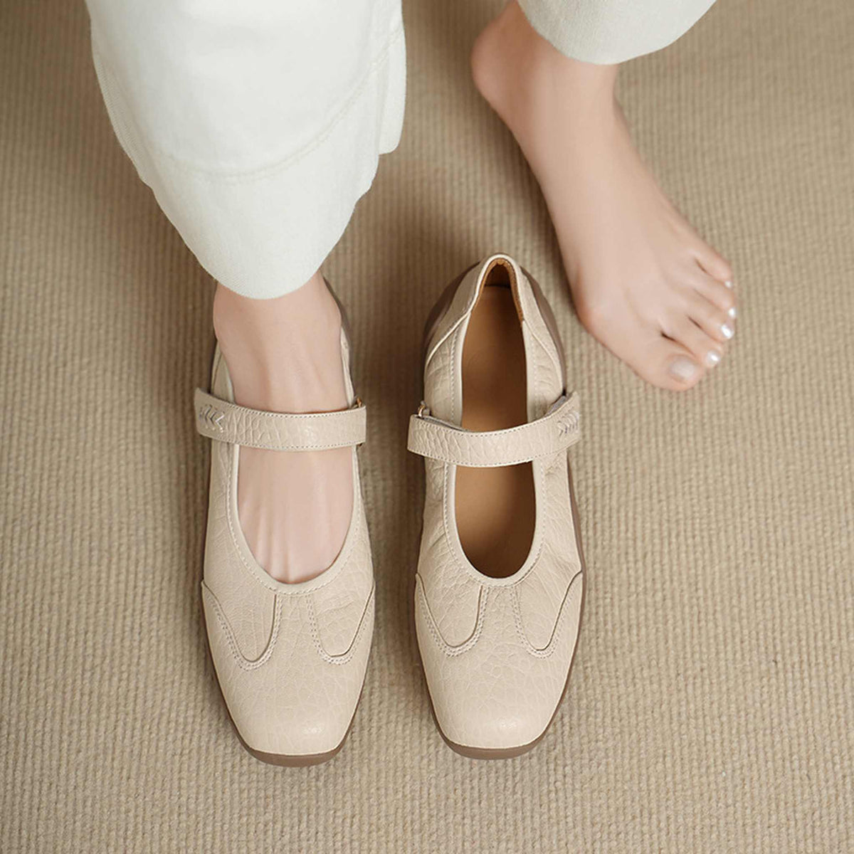 soft sheepskin thick soled round toe mary jane flats fo 09