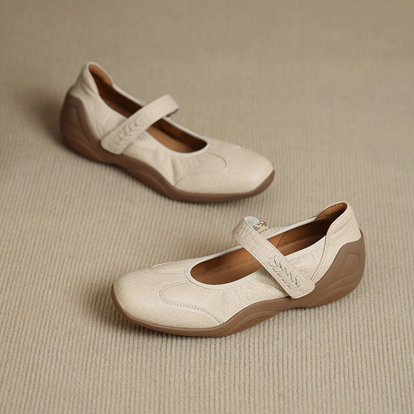 soft sheepskin thick soled round toe mary jane flats fo 11