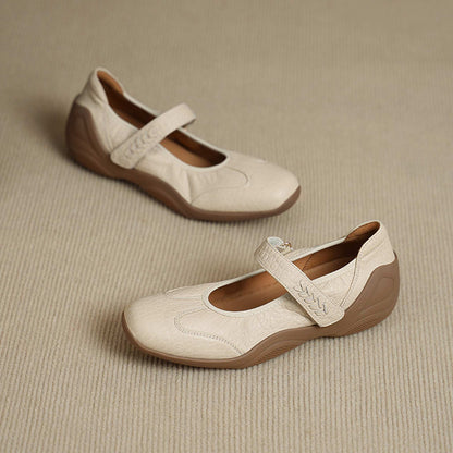 soft sheepskin thick soled round toe mary jane flats fo 11