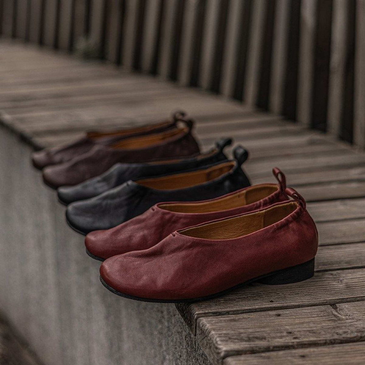 soft washed horse leather vintage round toe low heel fl 01