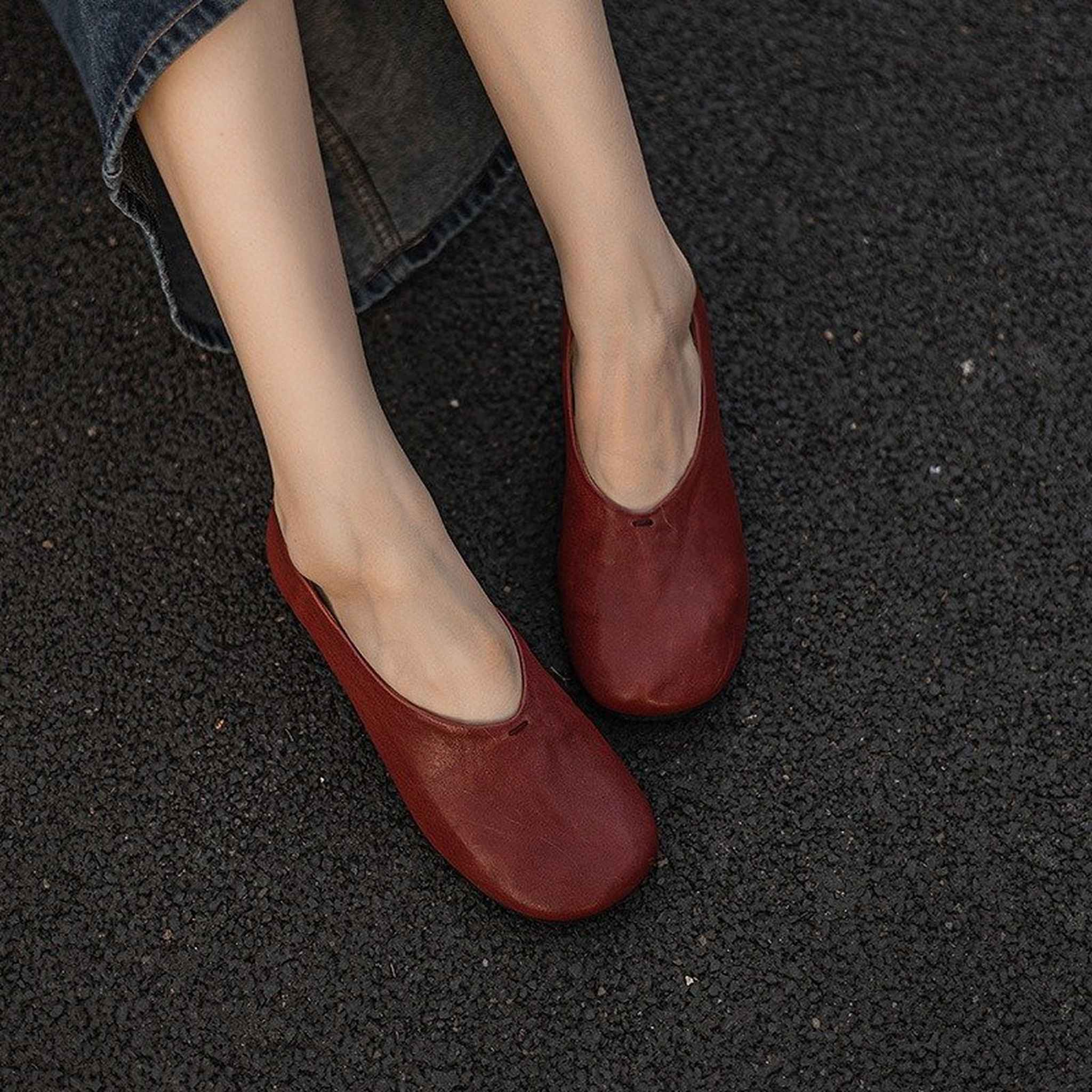 soft washed horse leather vintage round toe low heel fl 02