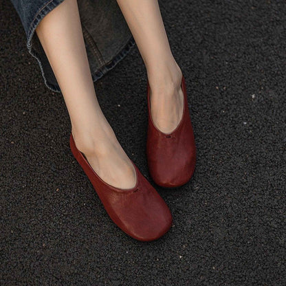 soft washed horse leather vintage round toe low heel fl 02