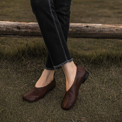 soft washed horse leather vintage round toe low heel fl 08