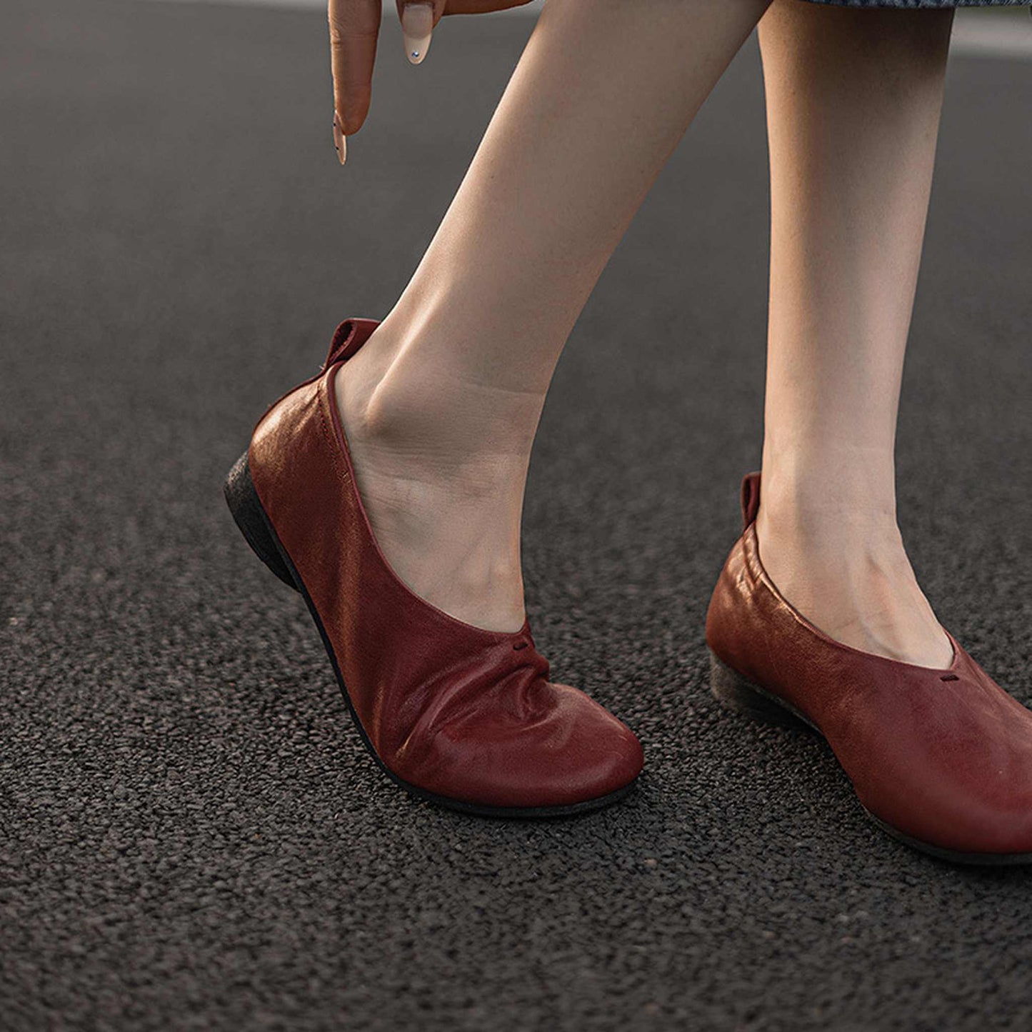 soft washed horse leather vintage round toe low heel fl 09